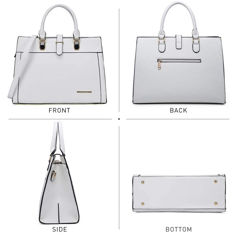 DASEIN Women's Handbag Flap-over Belt Shoulder Bag Top Handle Tote Satchel Purse Work Bag w/Matching Wristlet (White) - Image 3